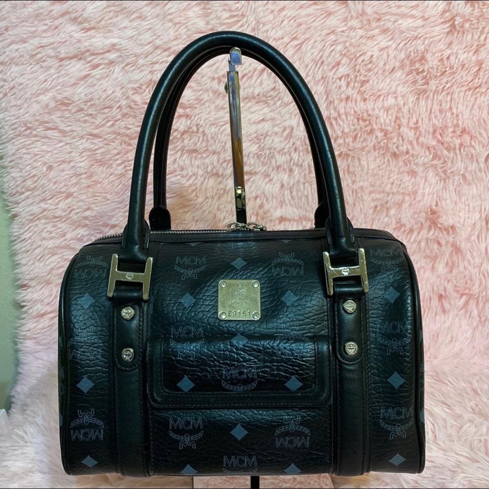 Authentic MCM Visetos Black Boston Bag